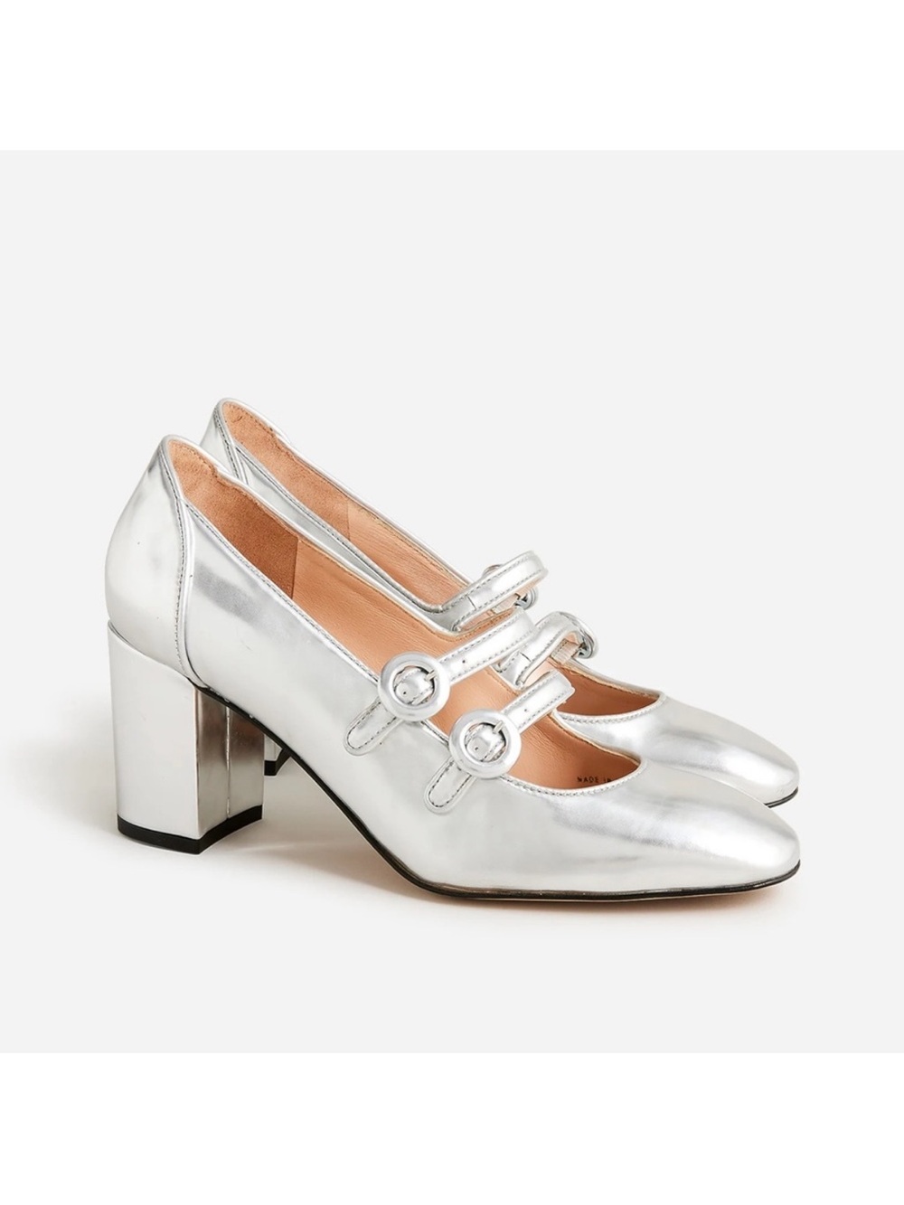 J.crew Maisie Metallic Silver Mary Jane Block Heel Pumps